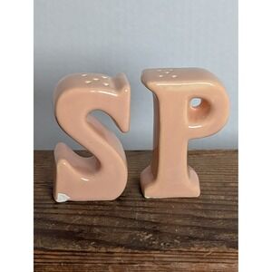 Vintage Pink Ceramic Letter S & P Salt & Pepper Shakers Set – Missing Stoppers